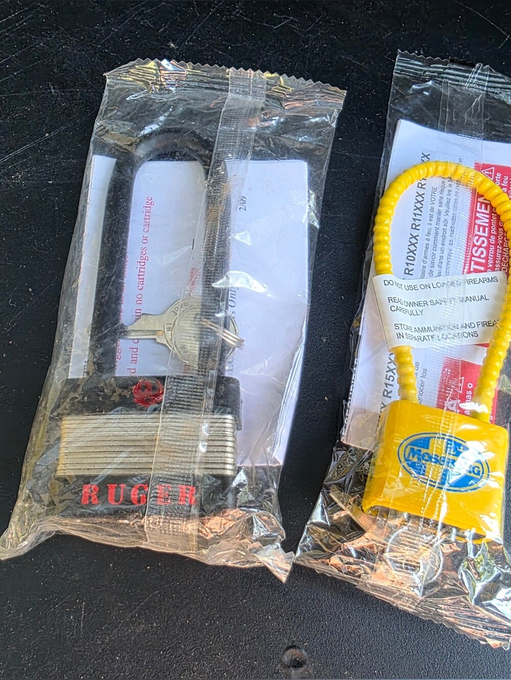 Ruger Black Padlock and Mossburg Yellow Cable Security Locks - 2 Piece Set